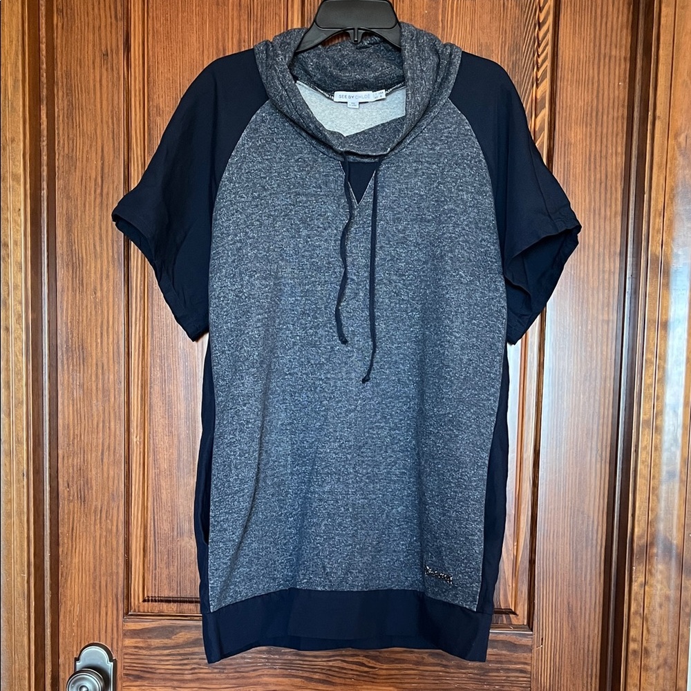 See by Chloé Navy Colorblock Sweatshirt Size M Designer Pullover